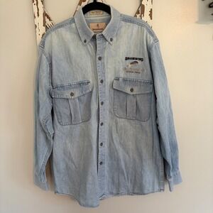 Vtg Browning Denim Button Up Shirt Men's Medium Embroidered Hunting Logo